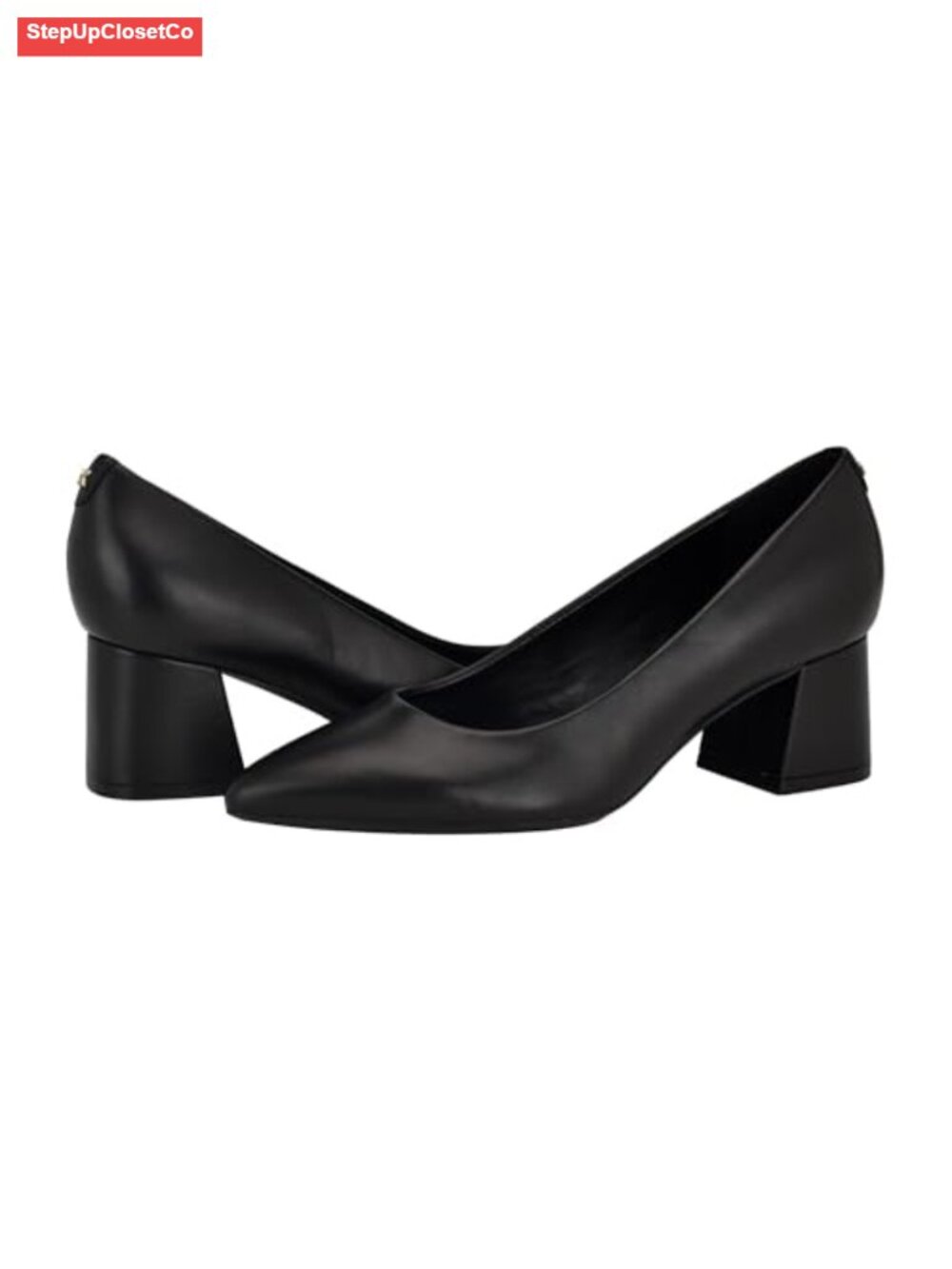 Pointy Toe Block Heel Pumps Leather Slip On